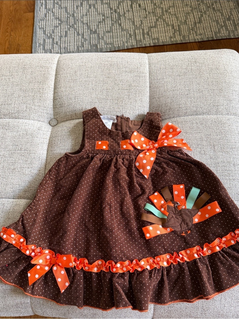 Bonnie Jean Turkey Jumper Dress Brown Polka Dot Thanksgiving Size 2T